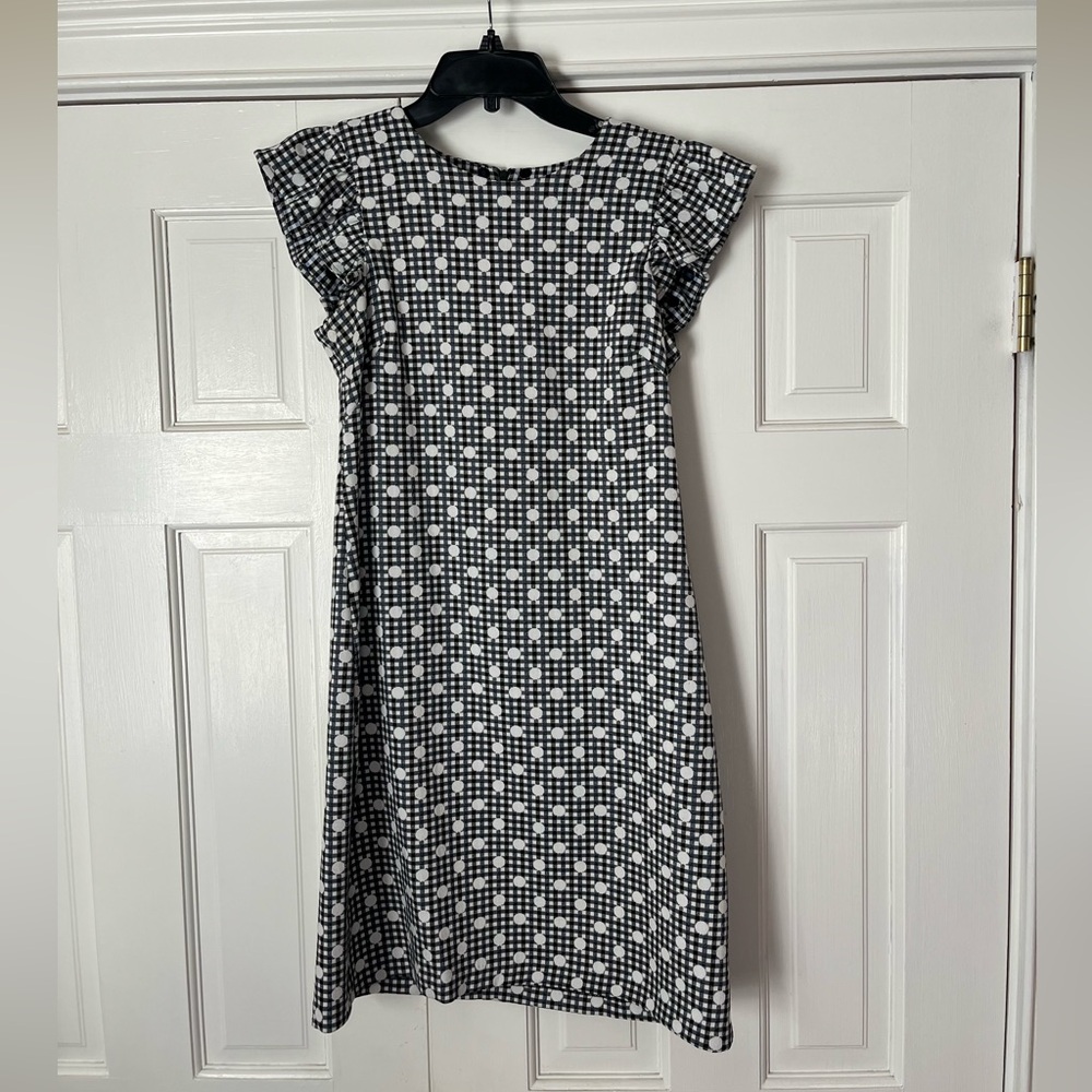 Polka Dot Gingham Ruffle Shoulder Dress - Picture 2 of 11